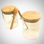 Conjunto de 2 Potes de Vidro Borossalicato com Tampa de Bambu e Colher Kit 2 Recipientes Herméticos para Armazenamento de Temperos Açucar Café Sal Linha Premium - Imagem 5