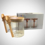 Conjunto de 2 Potes de Vidro Borossalicato com Tampa de Bambu e Colher Kit 2 Recipientes Herméticos para Armazenamento de Temperos Açucar Café Sal Linha Premium - Imagem 9