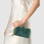 Bolsa Clutch Festa Feminina Verde Poliéster Textura Tramado Woven Mão Ombro Transversal Com Correntes Removíveis - Imagem 5