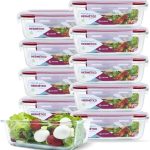 KIT 10 Potes de Vidro Retangular com Tampa Hermética 640ml Cor:Vermelho (QH)