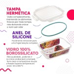 KIT 5 Potes de Vidro Retangular com Tampa Hermética 1040ml (Azul) - Imagem 3
