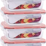 KIT 4 Potes de Vidro Retangular com Tampa Hermética 1040ml Cor:Vermelho (QH)