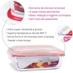 KIT 4 Potes de Vidro Retangular com Tampa Hermética 1040ml Cor:Vermelho (QH) - Imagem 5