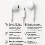 Fones De Ouvido Com Fio Tipo C Microfone Integrado Compativel iPhone 15 15 Pro 15 Pro Max 16 16 Pro Max Com Fio Fones Estéreo Compatíveis ANDROID LG Qualidade Premium - Imagem 6