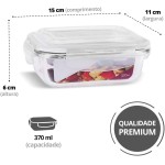 KIT 5 Potes de Vidro Retangular com Tampa Hermética 370ml Cor:Branco (QH) - Imagem 4
