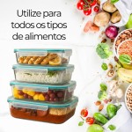 Potes de Vidro Hermético Retangular Resistente Kit Peças 370ml/630ml/1040ml/1500ml - Imagem 2