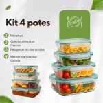 Potes de Vidro Hermético Retangular Resistente Kit Peças 370ml/630ml/1040ml/1500ml - Imagem 4