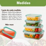 Potes de Vidro Hermético Retangular Resistente Kit Peças 370ml/630ml/1040ml/1500ml - Imagem 6