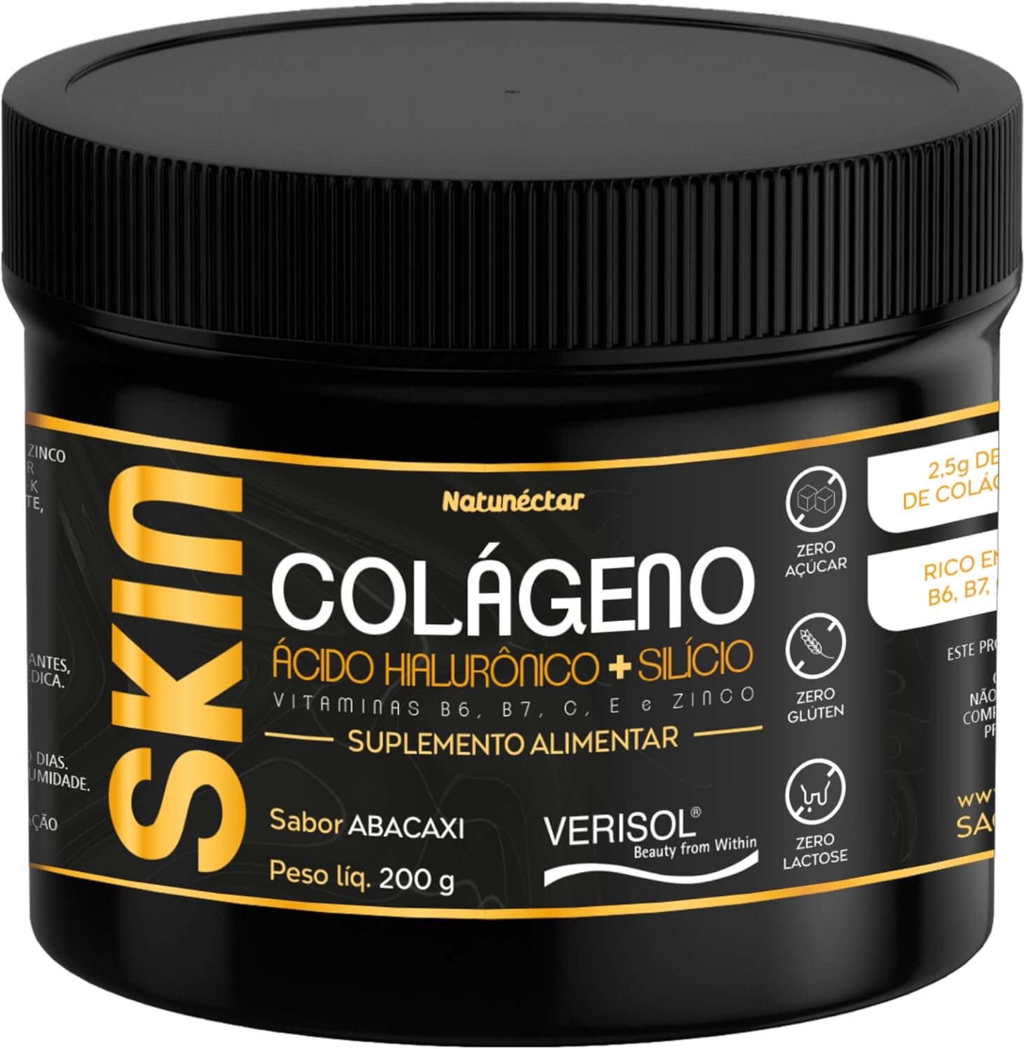 1771584626_Colageno-Verisol-Hialuronico-Silicio-Vitamina-B6-B7-C.jpg Colágeno Verisol + Hialurônico + Silicio Vitamina B6 B7 C E e Zinco 200g Sabor Abacaxi