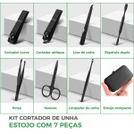 Kit Cortador de Unha 7 Peças em Aço inoxidável, Alicate de Unha, Tesoura de Unha, Empurrador de Cutícula, Lixa de Unha, Conjunto de Cuidados com as Unhas - Imagem 7