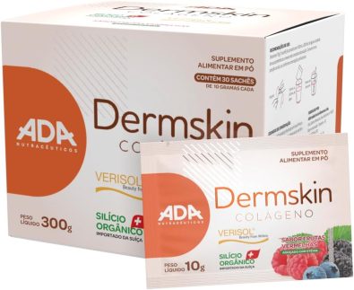 Dermskin - Colágeno Verisol + Ácido Hialurônico + Silício Orgânico - 30 Sachês 10g Frutas Vermelhas