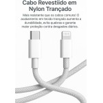 Cabo Carregador Turbo USB-C 1 Metro Trançado De Nylon Branco Compativel Com Iphone 14,13,12,11,X e XR - Imagem 3