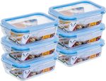 GATO PANDA Potes de Vidro Retangulares com Tampa Hermética, 640ml, Vidro Borossilicato, Kit com 4, 5, 6 ou 10 Unidades, Azul e Branco (Azul, Kit 6)
