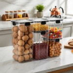 Kit de Potes Herméticos para Alimentos 5 Unidades Tampa Flip Preta Organização de Cozinha e Despensa - Imagem 3