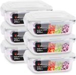 KIT 6 Potes de Vidro Retangular com Tampa Hermética 370ml (Transparente)