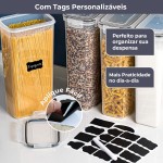 Decolab Kit Potes Herméticos Plástico Com Vedação BPA Free - Organizador de Cozinha Geladeira Porta Mantimentos (15, preto, Retangular) - Imagem 3