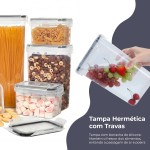 Decolab Kit Potes Herméticos Plástico Com Vedação BPA Free - Organizador de Cozinha Geladeira Porta Mantimentos (15, preto, Retangular) - Imagem 4
