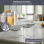 Decolab Kit Potes Herméticos Plástico Com Vedação BPA Free - Organizador de Cozinha Geladeira Porta Mantimentos (15, preto, Retangular) - Imagem 7