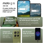 Smartphone Motorola Moto g15-256GB 12GB (4GB RAM+8GB Ram Boost) e Camera 50MP com AI e Night Vision Bateria de 5200 mAh Tela FHD+ 6.7" com Superbrilho NFC - Verde - Imagem 4