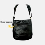 Bolsa Feminina Transversal Tiracolo Ombro Casual,Preta, Couro Média - Imagem 3
