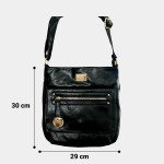 Bolsa Feminina Transversal Tiracolo Ombro Casual,Preta, Couro Média - Imagem 4
