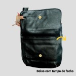 Bolsa Feminina Transversal Tiracolo Ombro Casual,Preta, Couro Média - Imagem 6