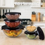 Kit 5 Potes/Tigelas Redondos de Vidro Borossilicato com Tampa – Conjunto Empilhável (135ml, 200ml, 400ml, 550ml, 1000ml) para Armazenamento Seguro de Alimentos, COR: Conforme disponibilidade - Imagem 3