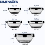 Kit 5 Potes/Tigelas Redondos de Vidro Borossilicato com Tampa – Conjunto Empilhável (135ml, 200ml, 400ml, 550ml, 1000ml) para Armazenamento Seguro de Alimentos, COR: Conforme disponibilidade - Imagem 4