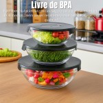 Kit 5 Potes/Tigelas Redondos de Vidro Borossilicato com Tampa – Conjunto Empilhável (135ml, 200ml, 400ml, 550ml, 1000ml) para Armazenamento Seguro de Alimentos, COR: Conforme disponibilidade - Imagem 5