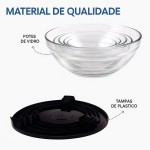 Kit 5 Potes/Tigelas Redondos de Vidro Borossilicato com Tampa – Conjunto Empilhável (135ml, 200ml, 400ml, 550ml, 1000ml) para Armazenamento Seguro de Alimentos, COR: Conforme disponibilidade - Imagem 6