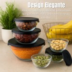 Kit 5 Potes/Tigelas Redondos de Vidro Borossilicato com Tampa – Conjunto Empilhável (135ml, 200ml, 400ml, 550ml, 1000ml) para Armazenamento Seguro de Alimentos, COR: Conforme disponibilidade - Imagem 7