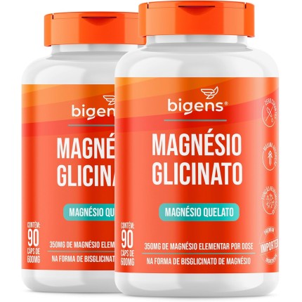 Magnésio Glicinato, Quelato, 350mg de magnésio elementar, 90 Cápsulas, Bigens (Kit 2)