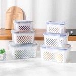 Kit 3 Potes Herméticos - Organizadores de Geladeira com Tampa Azul – 850ml, 1750ml e 3300ml – Com Trava, Vedação de Silicone e Cesto de Dreno – Vasilhas Multiuso para Geladeira - Imagem 6