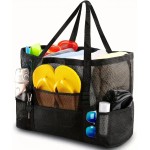 Bolsa de praia de malha extragrande, bolsa dobrável leve com vários bolsos para viagem à praia em família, piscina, viagem, preta - Imagem 4