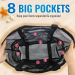 Bolsa de praia de malha extragrande, bolsa dobrável leve com vários bolsos para viagem à praia em família, piscina, viagem, preta - Imagem 5