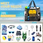 Bolsa de praia de malha extragrande, bolsa dobrável leve com vários bolsos para viagem à praia em família, piscina, viagem, preta - Imagem 6