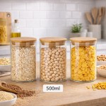 Kit 3 Potes Vidro 500ml Tampa Bambu Vedação Silicone - Imagem 3