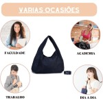 Bolsa Nylon Feminina Hobo para Faculdade, Trabalho, Academia e Uso Diário - Bolsa Universitária Lateral de Ombro Impermeável Dia a Dia Casual - Imagem 4