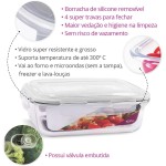 KIT 4 Potes de Vidro Retangular com Tampa Hermética 1520ml Cor:Branco (QH) - Imagem 5