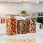 kit 2 pote vdro bambu hermético 1,6L quadrado cozinha grande alimentos colher mantimentos decoração organização - Imagem 4