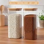 kit 2 pote vdro bambu hermético 1,6L quadrado cozinha grande alimentos colher mantimentos decoração organização - Imagem 6