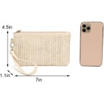 Bolsa clutch feminina de palha de verão para praia com zíper - Imagem 3