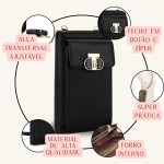Bolsa Carteira Porta Celular Feminina Alça Transversal Ajustável Removível Pequena Compacta Prática - Imagem 4