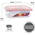 KIT 2 Potes de Vidro Retangular com Tampa Hermética 1040ml (Vermelho) - Imagem 5