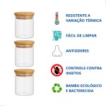 Kit 6 Potes de Vidro 200ml com Tampa de Bambu Hermético Mantimentos Condimentos Empilhaveis - Imagem 5