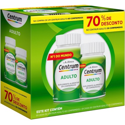 Centrum Adulto Multivitaminico Diário Adulto de A a Z, com Magnesio e Vitamina D, Leve 90 Comprimidos e Pague 60
