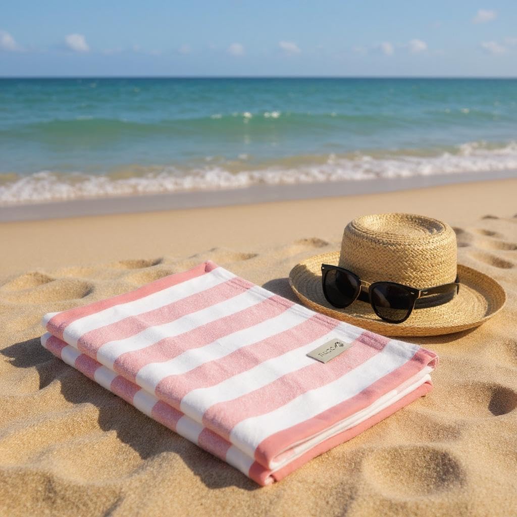Toalha de Praia Tucca Salina Fibra de Bambu e Algodão 70x140cm Grossa Super Macia Alta Absorção Premium Para Piscina Resort Hotelaria Luxo Design Minimalista Secagem Rápida (Rosa) - Imagem 3