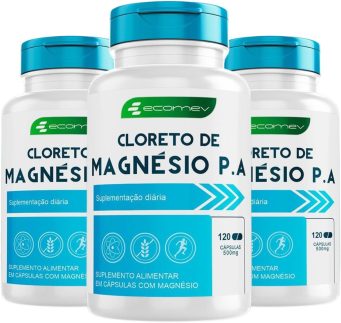 3x Cloreto de Magnesio P.A Puro Isolado Forma Impoatada 500mg 360Cáps Kit 6 Meses Ecomev