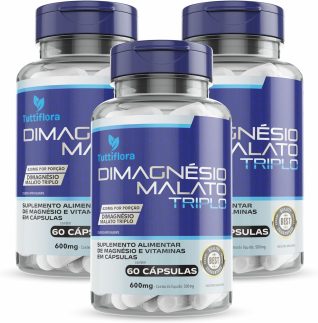 3x Dimagnésio Malato Triplo (Dimalato, Quelato e Cloreto de Magnésio P.A) 60 Caps de 500mg Tuttiflora