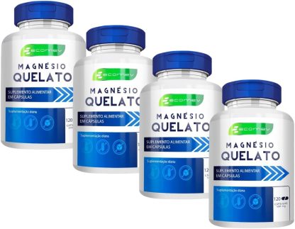 4Un Magnesio Quelato 500mg 100% Puro Maxima Absorção Kit 8 Meses Ecomev
